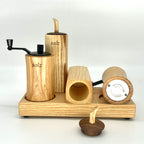 Gewürzmühlen Set  mit Kurbel-Esche "Salz & Pepper mit Vorratsdöschen " - daskuechenholz