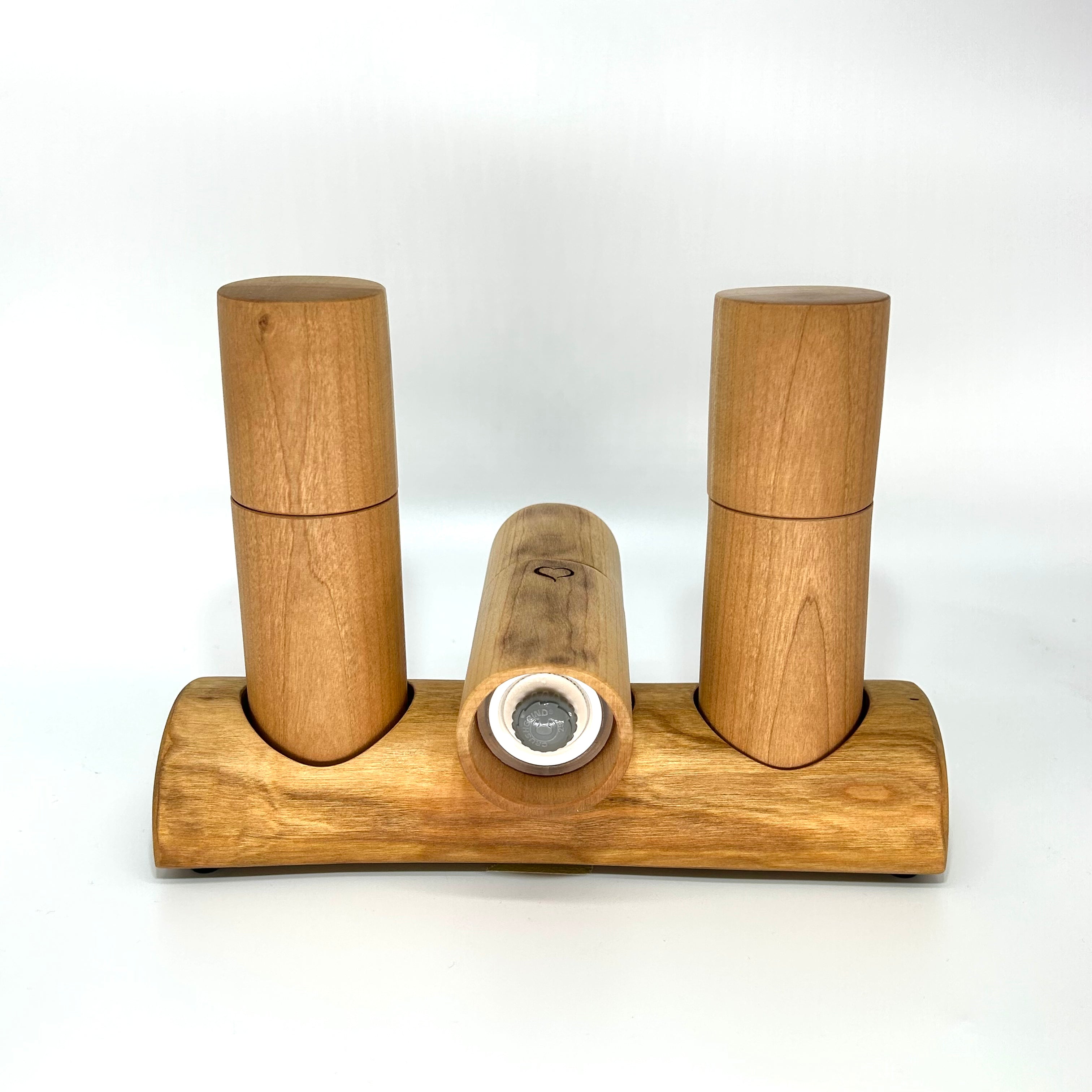 Gewürzmühlen Kirsche Trio mit Untersetzer - daskuechenholz