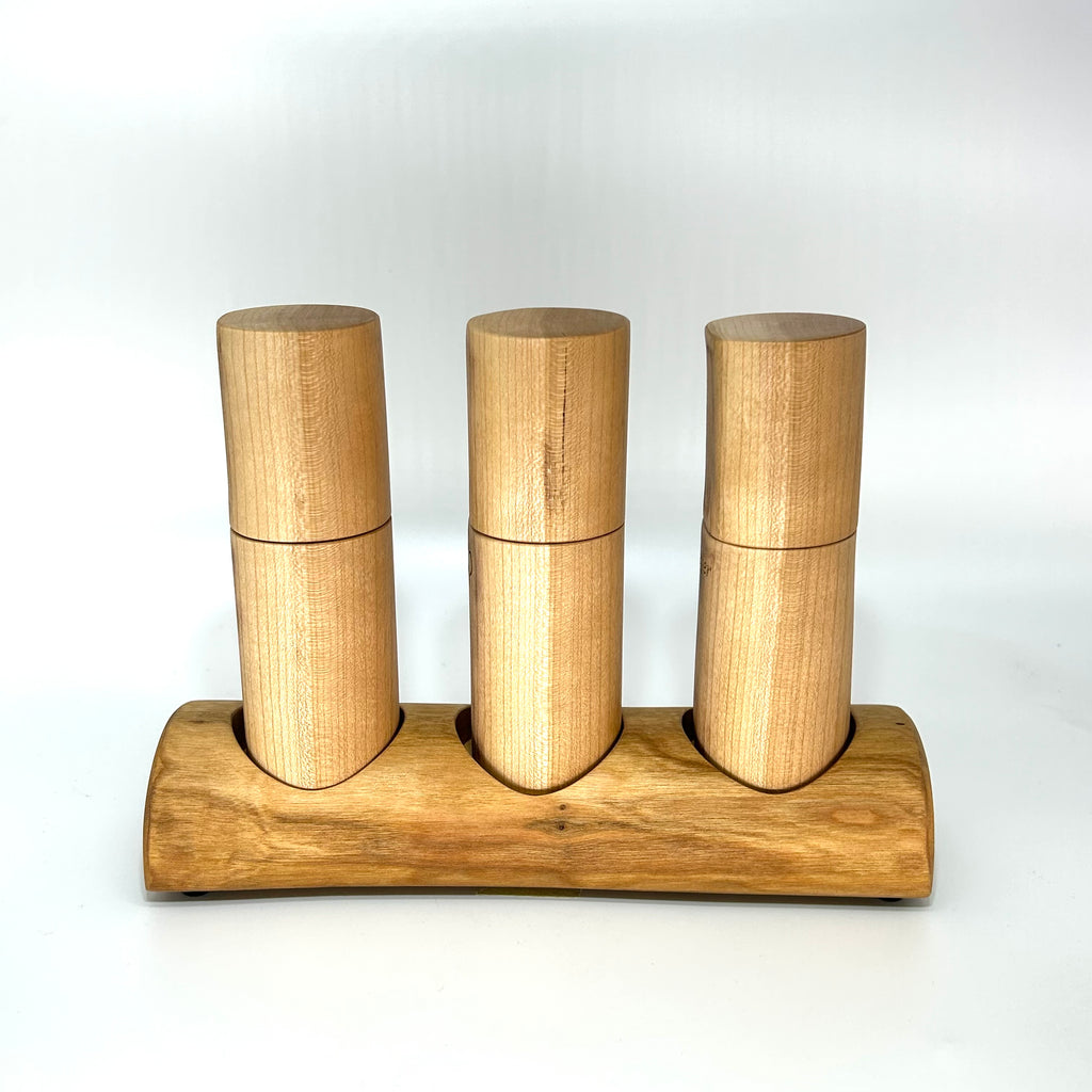 Gewürzmühlen Kirsche Trio mit Untersetzer - daskuechenholz