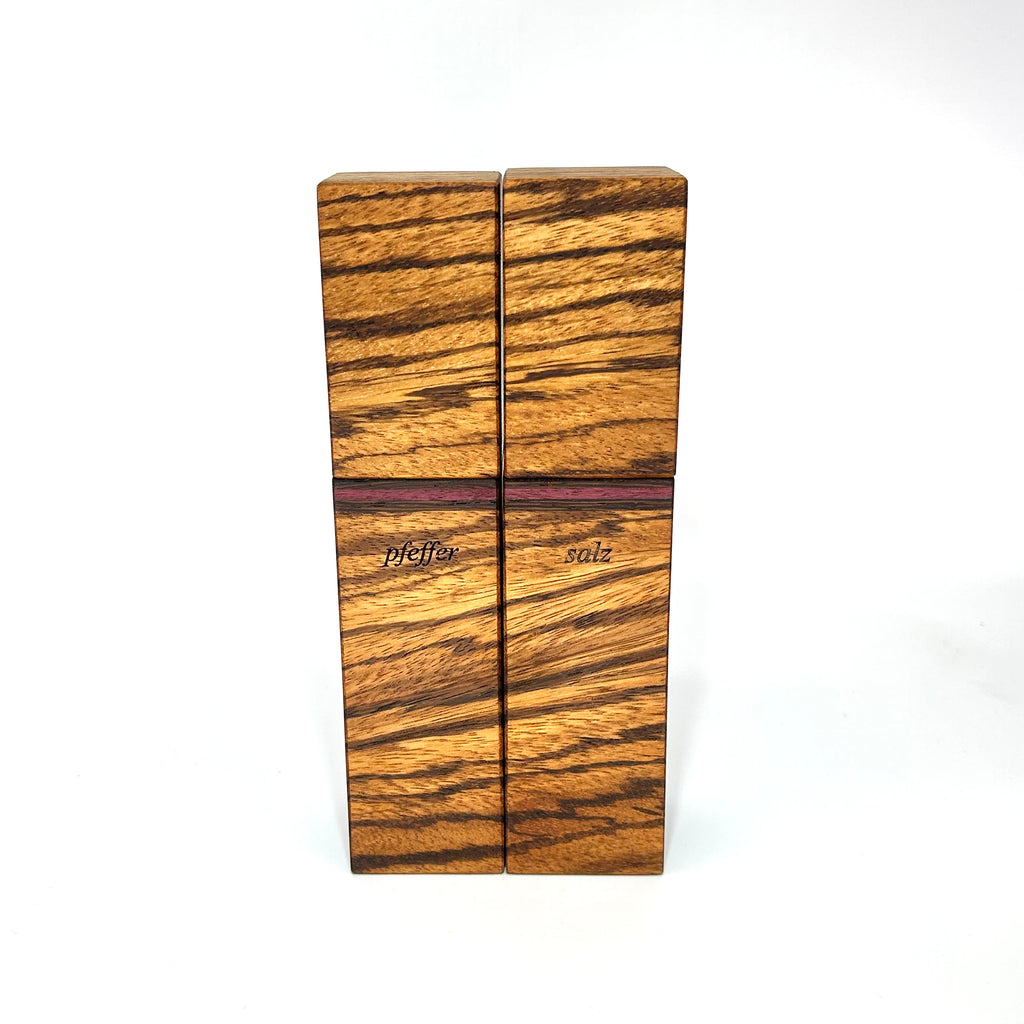 Gewürzmühlen Duo Zebrano „Wenge-Amaranth-Wenge“ - daskuechenholz