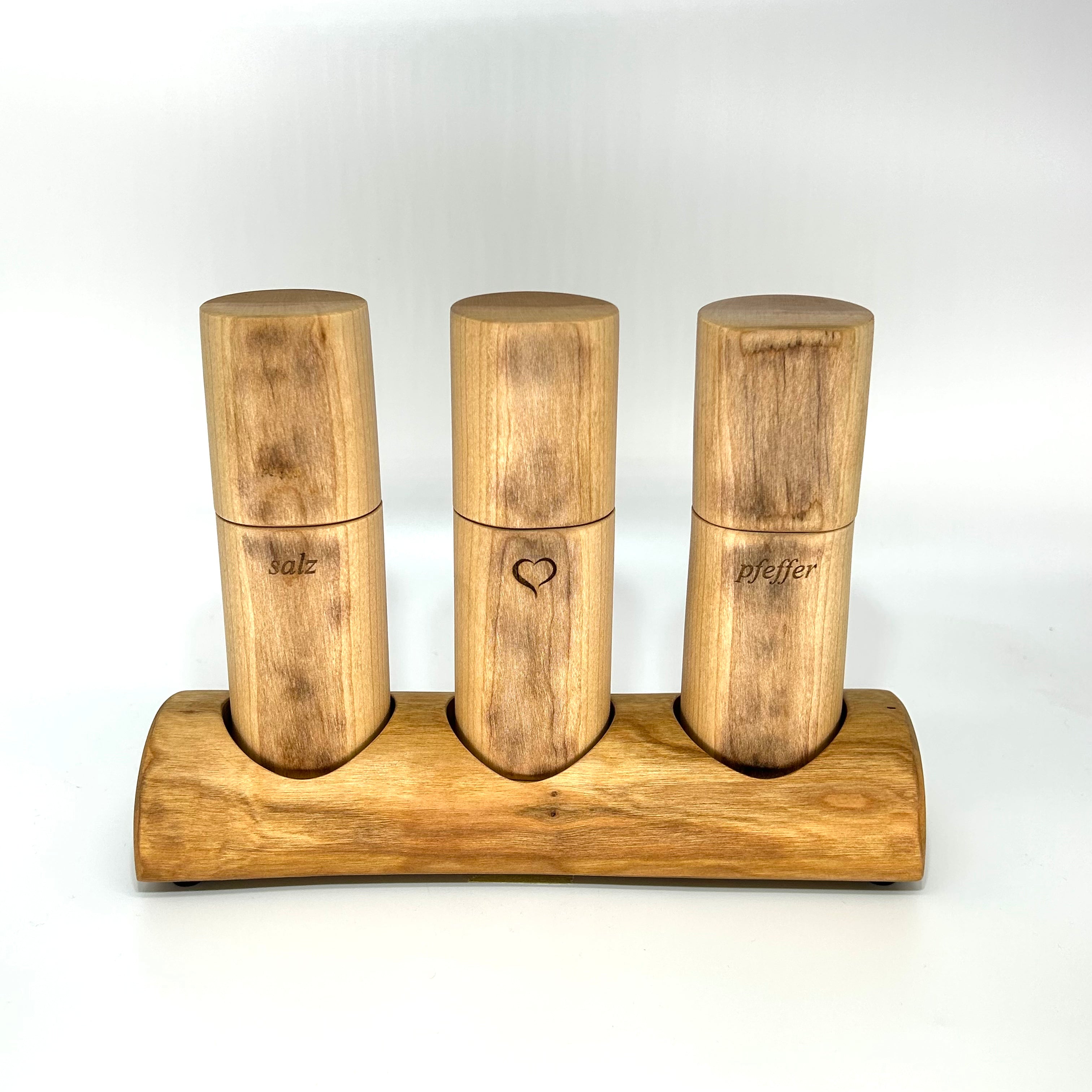 Gewürzmühlen Kirsche Trio mit Untersetzer - daskuechenholz