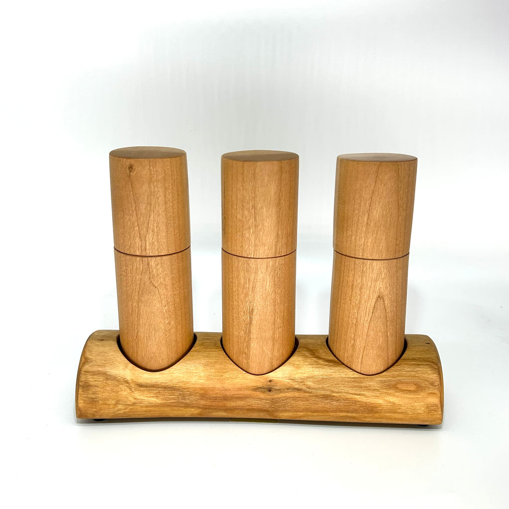 Gewürzmühlen Kirsche Trio mit Untersetzer - daskuechenholz