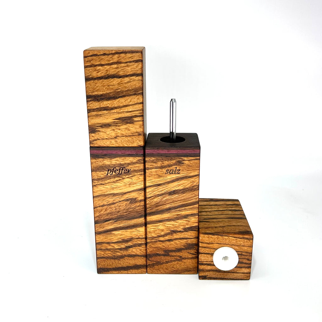 Gewürzmühlen Duo Zebrano „Wenge-Amaranth-Wenge“ - daskuechenholz
