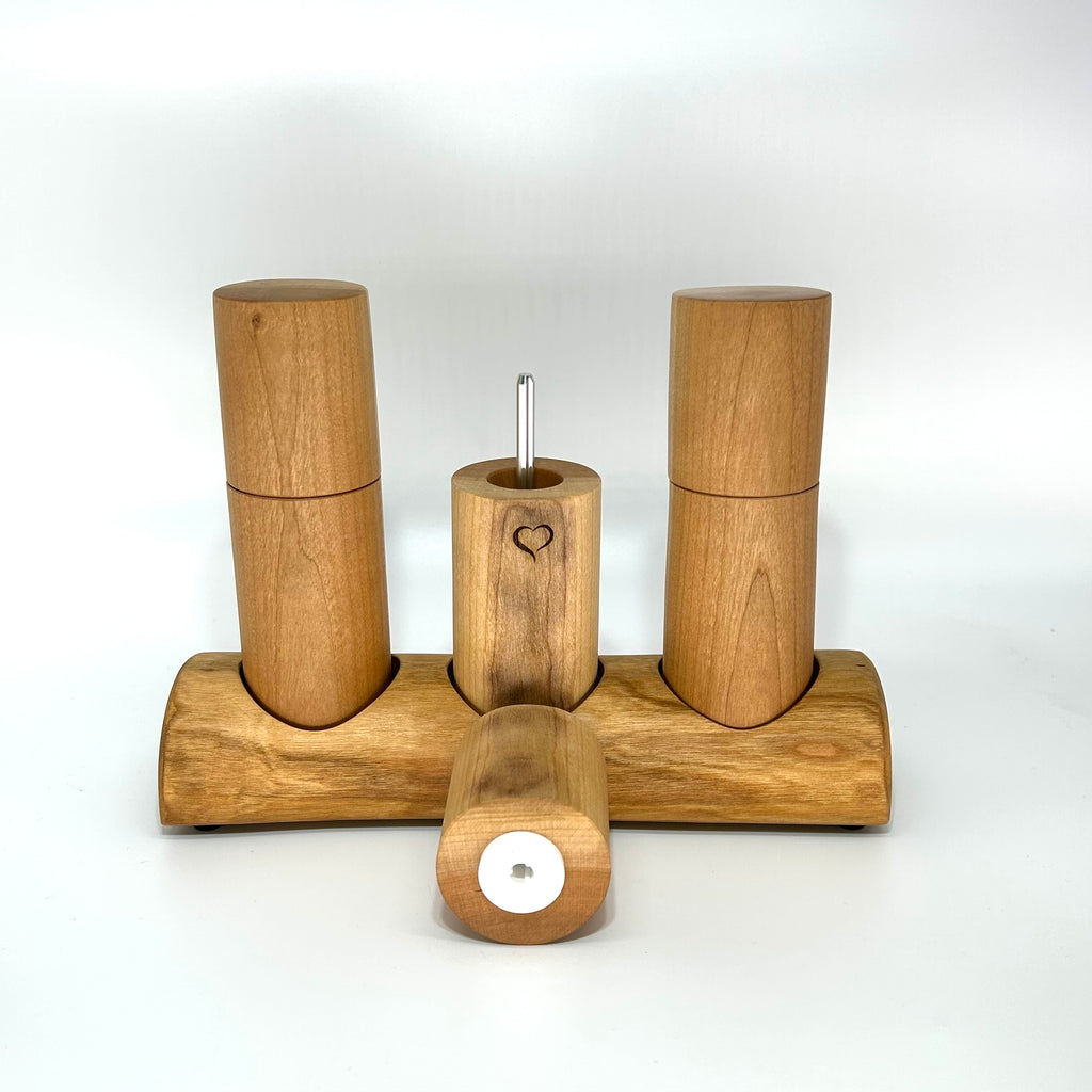 Gewürzmühlen Kirsche Trio mit Untersetzer - daskuechenholz