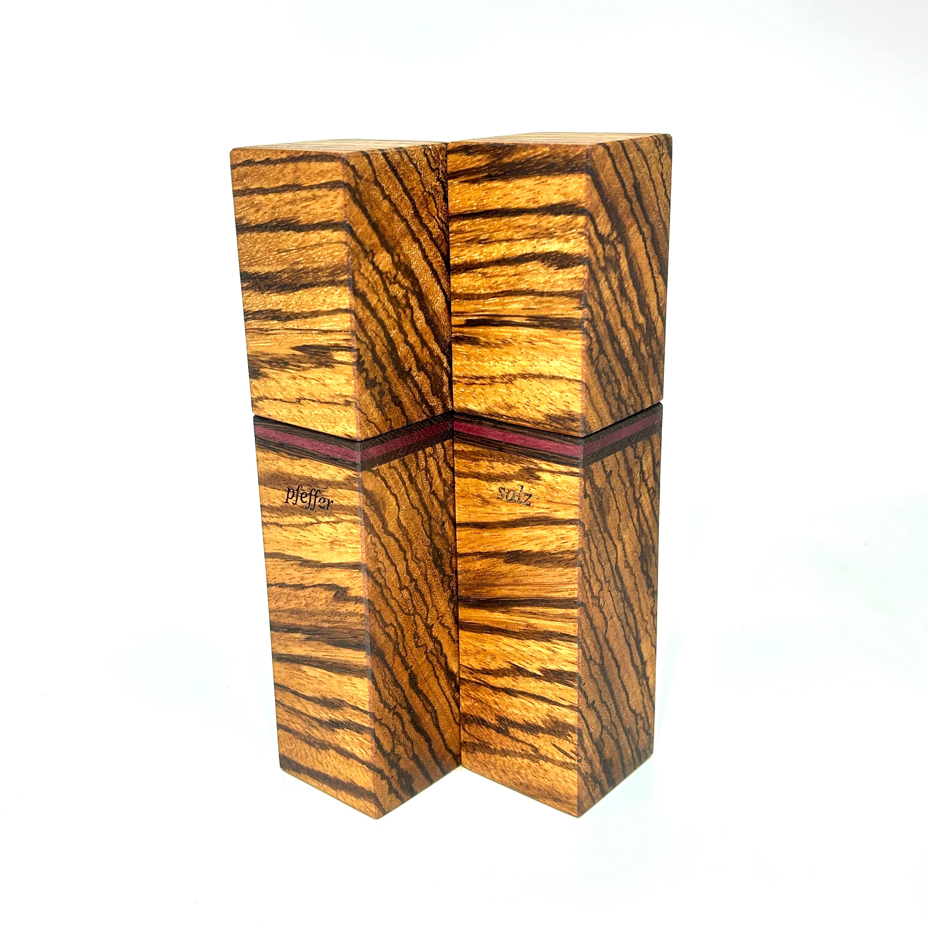 Gewürzmühlen Duo Zebrano „Wenge-Amaranth-Wenge“ - daskuechenholz